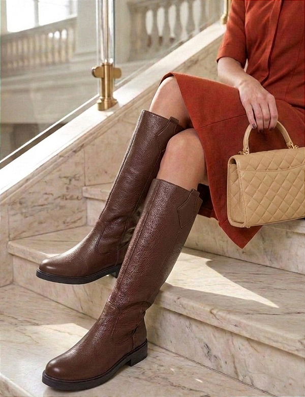 BOTA CANO LONGO SLYM CAFÉ EM COURO