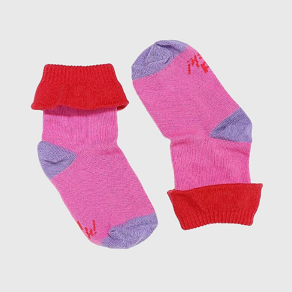 Meia KidSplash! Soquete Fru-fru Rosa Chiclete/Vermelho/Lilás