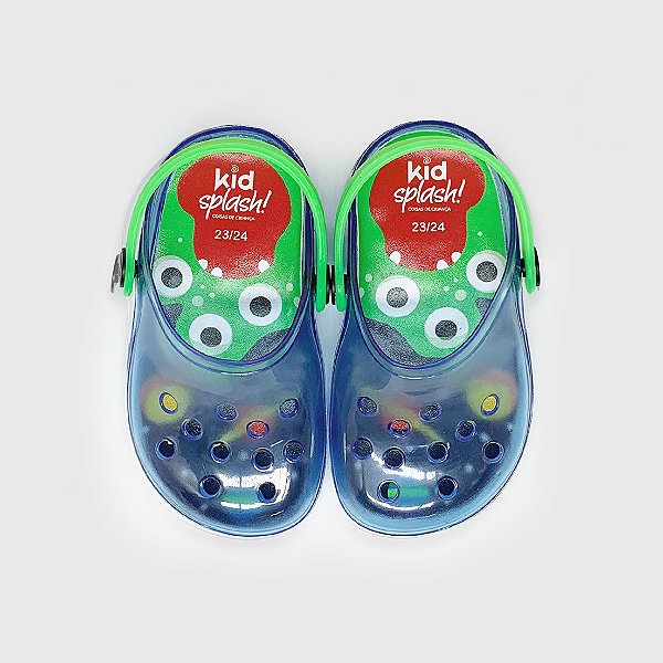Babuche KidSplash! Transparente Azul/ Verde Neon Alien