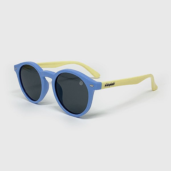 Óculos de Sol Infantil Flexível Redondo com Lente Polarizada e Proteção UV400 Azul e Creme
