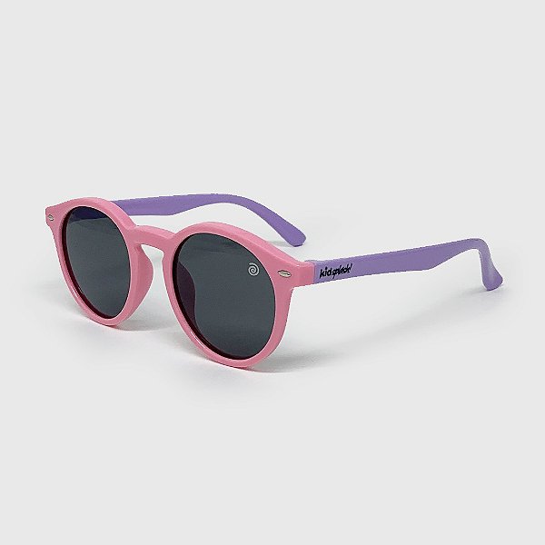 Óculos de Sol Infantil Flexível Redondo com Lente Polarizada e Proteção UV400 Rosa e Lilás