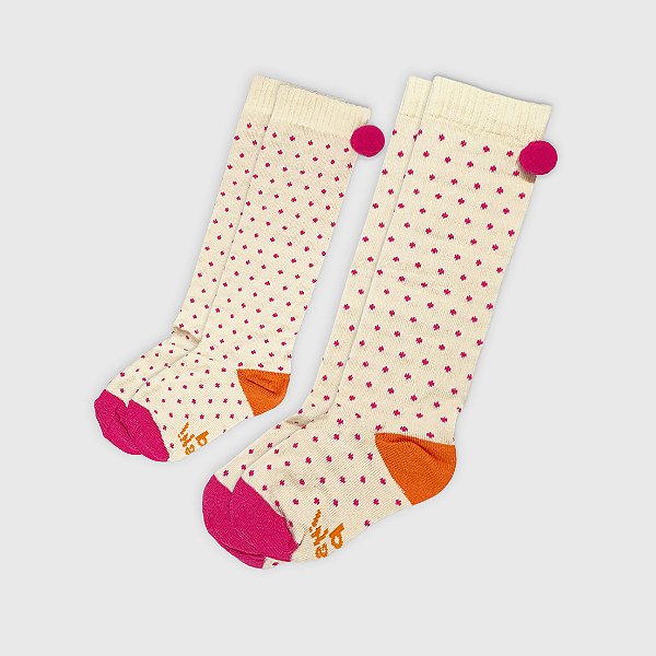 Kit Família Meia KidSplash! 3/4 Poá-pom Creme