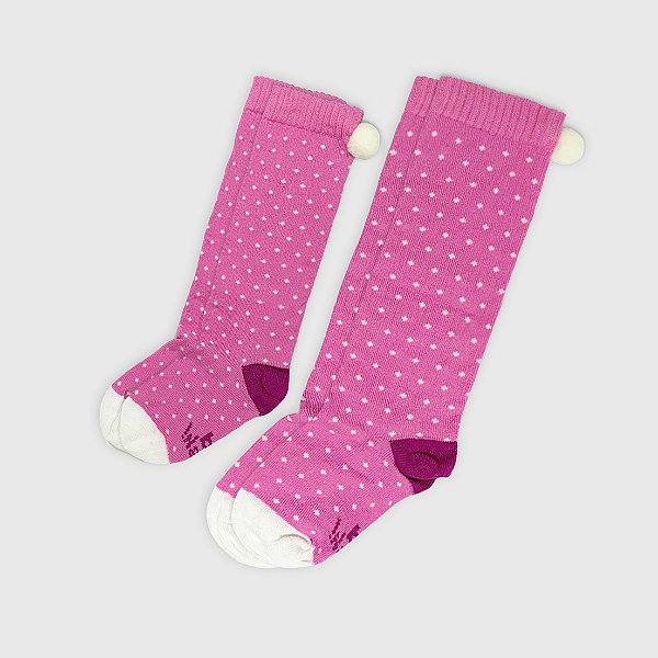 Kit Família Meia KidSplash! 3/4 Poá-pom Rosa
