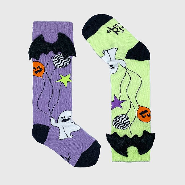 Meia KidSplash! 3/4 Duo Fantasminha com Asa de Morcego 3D