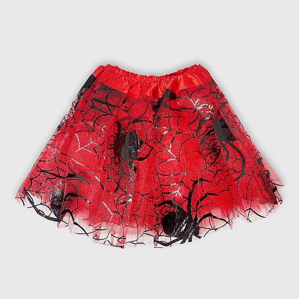 Saia Tutu Tule Halloween Teia de Aranha Vermelha