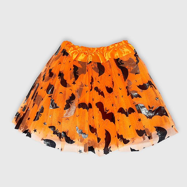Saia Tutu Tule Halloween Morcegos Laranja
