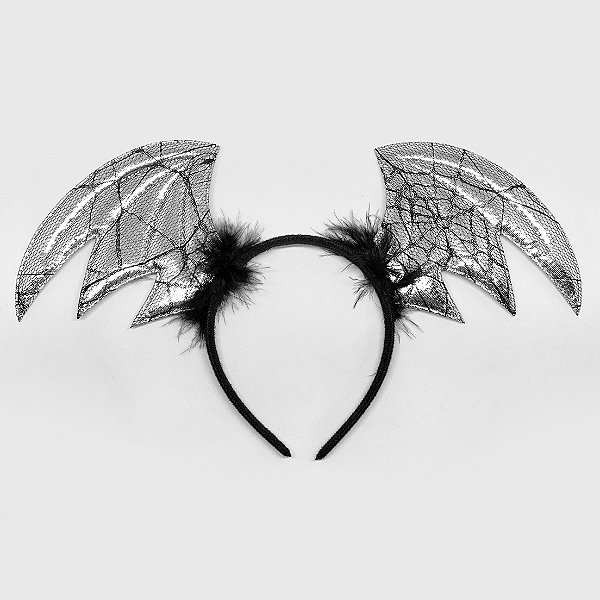 Tiara Halloween Asas Morcego Prata