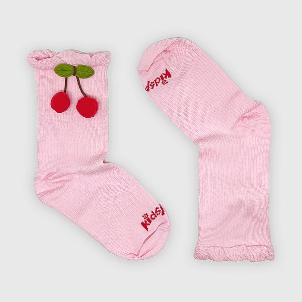 Meia KidSplash! Mid Cherry Pop Rosa Bebê com Cereja 3D