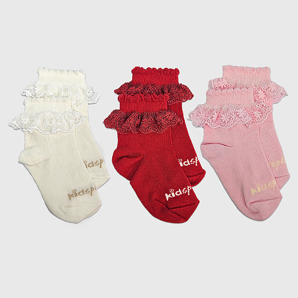 Kit Meia KidSplash! Soquete Rendinha Tom Único