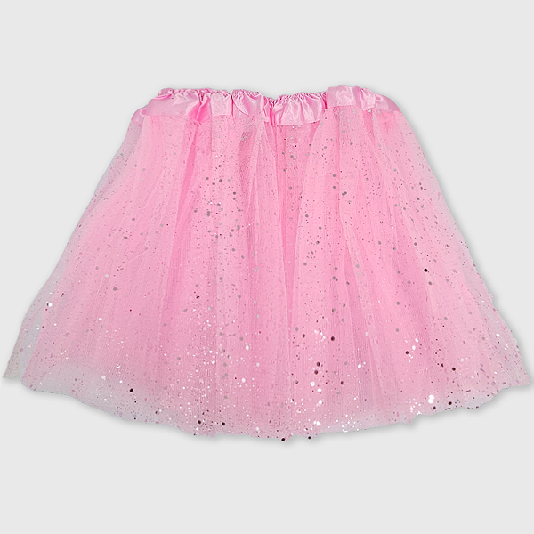 Saia Tutu Tule Glitter Rosa Claro