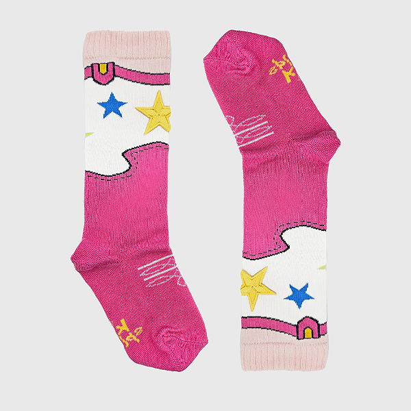 Meia KidSplash! 3/4 Rodeio Pink Patch Estrela