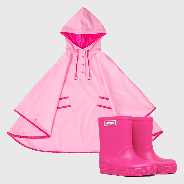 Kit Capa de Chuva Kidsplash! Rosa Claro + Galocha Glow Matte Pink