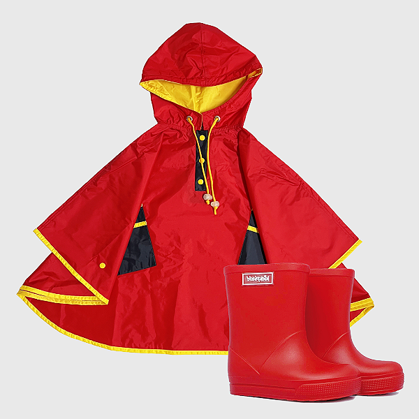 Kit Capa de Chuva Triple Color Vermelha + Galocha Glow Matte Vermelha