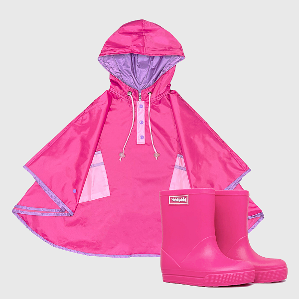 Kit Capa de Chuva Triple Color Pink + Galocha Glow Matte Pink