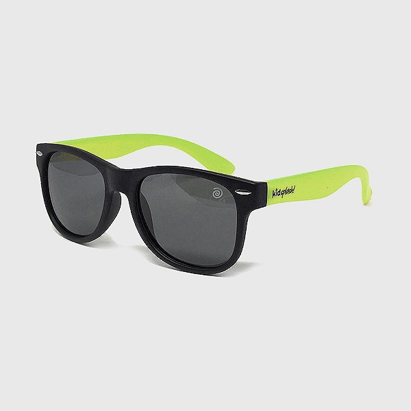 Óculos de Sol Infantil Flexível com Lente Polarizada e Proteção UV400 Preto e Verde Lima
