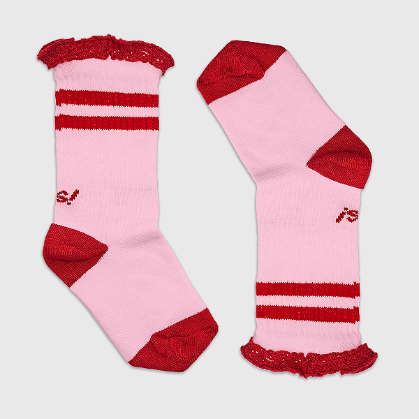 Meia KidSplash! Mid New Classic Rendinha Dual Rosa Bebê/Vermelho