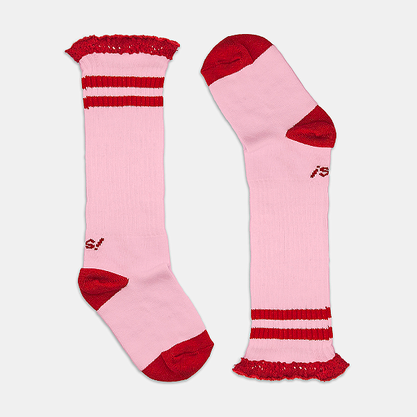 Meia KidSplash! 3/4 New Classic Rendinha Dual Rosa Bebê/Vermelho