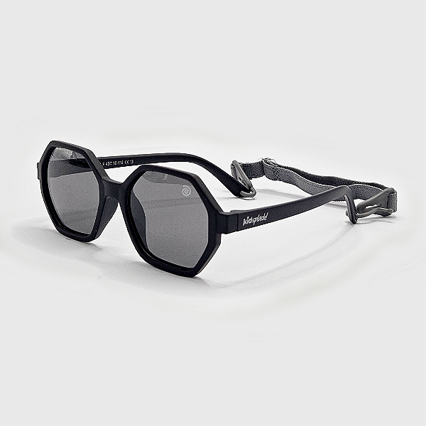 Óculos de Sol Infantil Flexível Proteção UV400 Mini Hexagonal Preto Elástico de Segurança Cinza