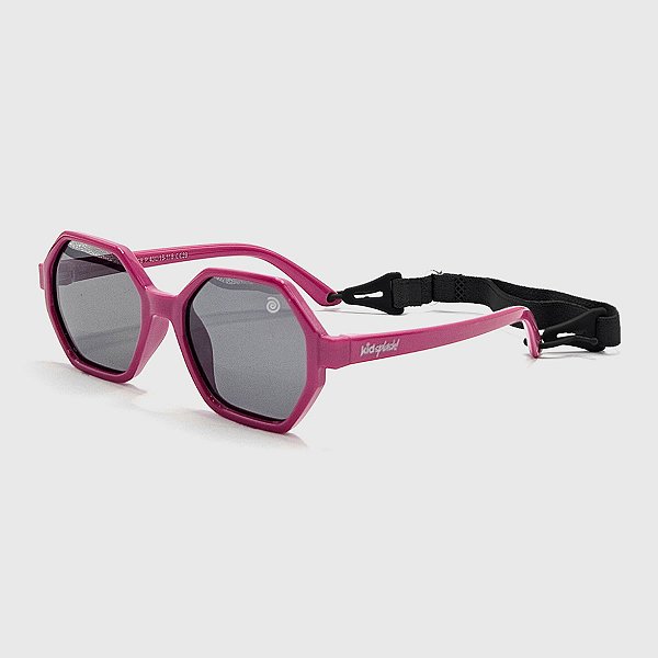 Óculos de Sol Infantil Flexível Proteção UV400 Mini Hexagonal Fúcsia Elástico de Segurança Preto