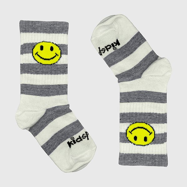 Meia KidSplash! Mid New Carinha Feliz Cinza Mescla