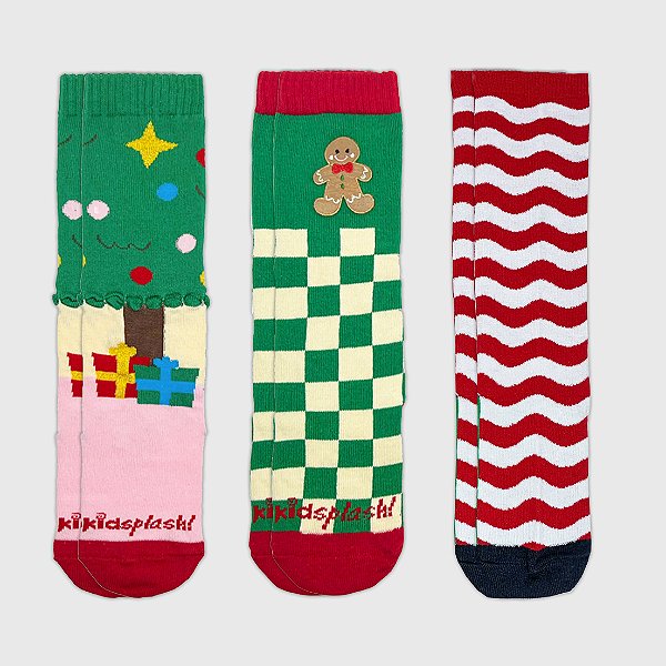 Kit Meia KidSplash! 3/4 Natalinda/ Biscotinho/ Peppermint