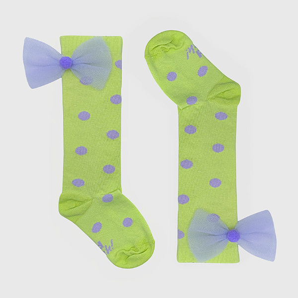 Meia KidSplash! 3/4 Bolas Verde Água Laço Tule 3D