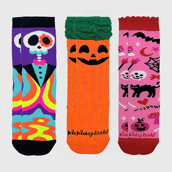 Kit Meia KidSplash! 3/4 Caveira/ Pumpkin/ Feitiço