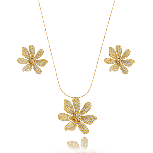 Conjunto flor cravejado
