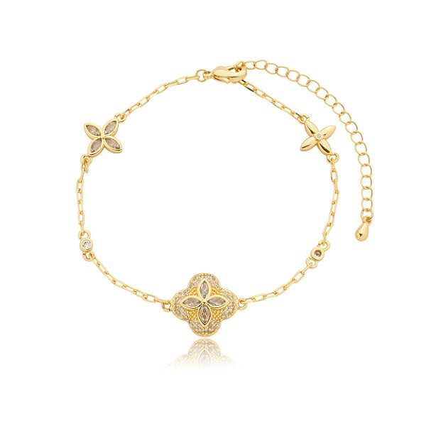 Pulseira trevo cravejado