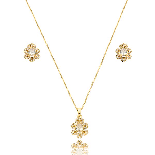 Conjunto gota zircônia baguete