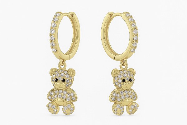 Argola com urso cravejado em zircônia