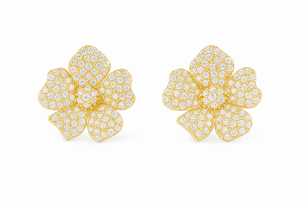 Brinco flor cravejado em zircônia cristal