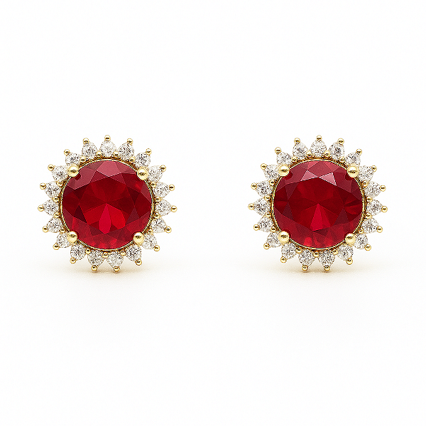Brinco vermelho rubi com zircônia nas laterais