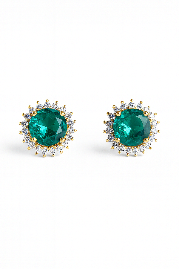 Brinco turmalina com zirconias nas laterais