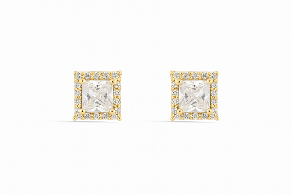 Brinco ponto de luz quadrado cravejado nas laterais