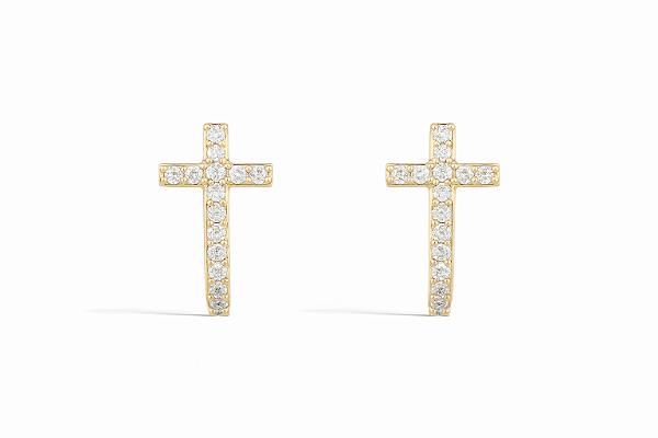 Brinco ear hook cruz cravejado em microzircônia