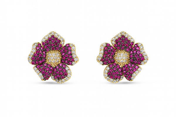 Brinco flor cravejado em zirconias rosa pink