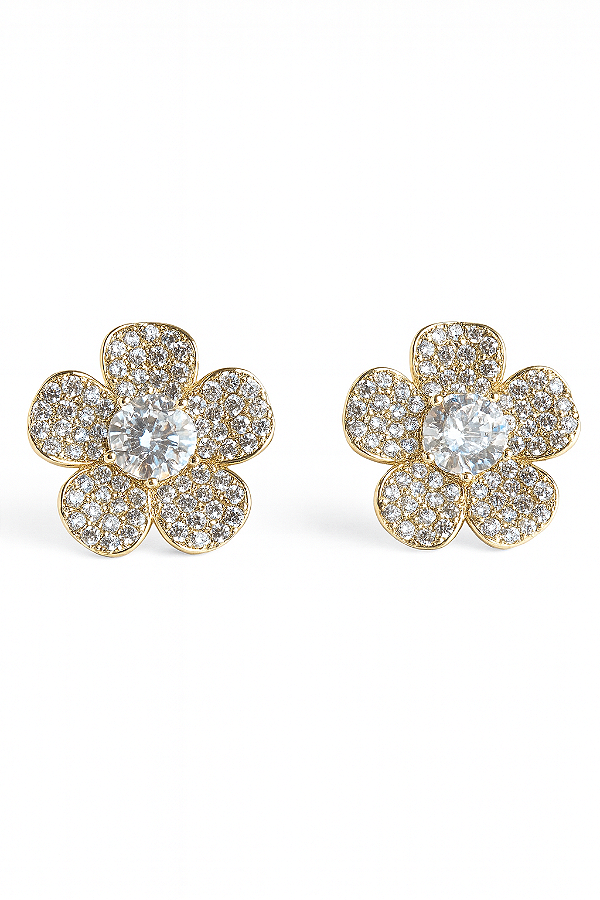 Brinco flor cravejado em zircônia cristal