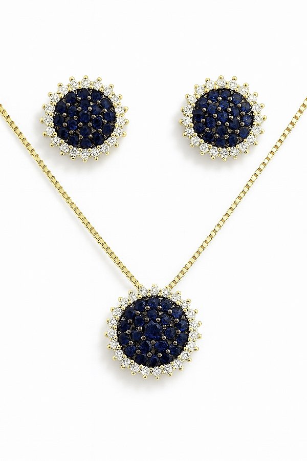 Conjunto chuveiro com zircônia azul Safira