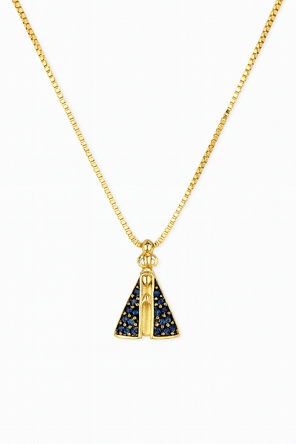 Colar Nossa Senhora Aparecida zircônia azul Safira