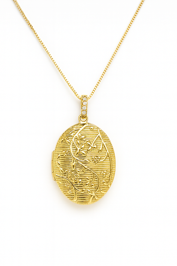 Colar relicário oval 2 fotos