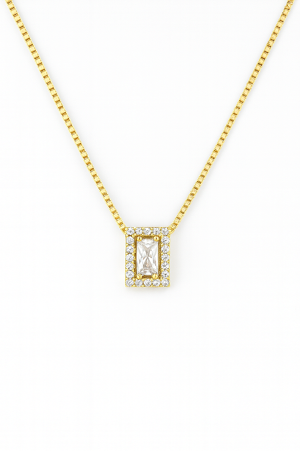 Colar ponto de luz retangular cristal banhado a ouro 18k dourado