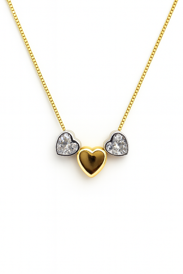 Colar 3 corações com dois banhos