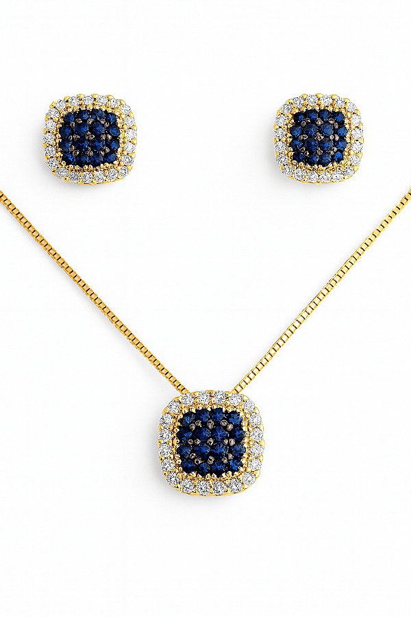 Conjunto quadrado zircônia azul safira