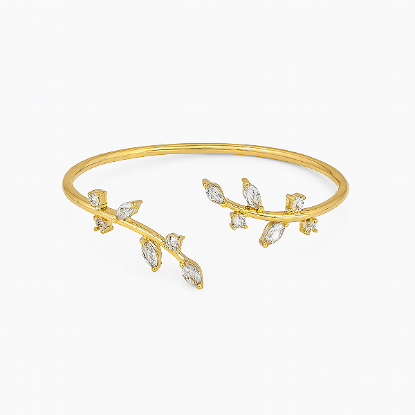 Bracelete regulável folhas em zircônia cristal