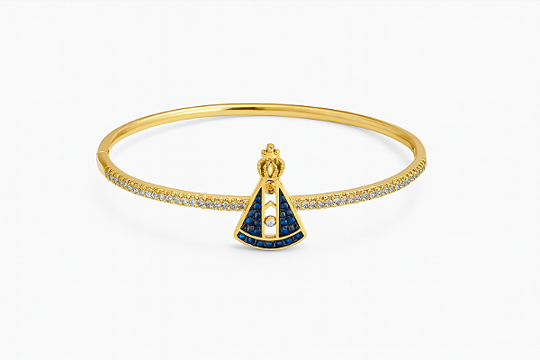 Bracelete Nossa Senhora Aparecida cravejado em zircônia