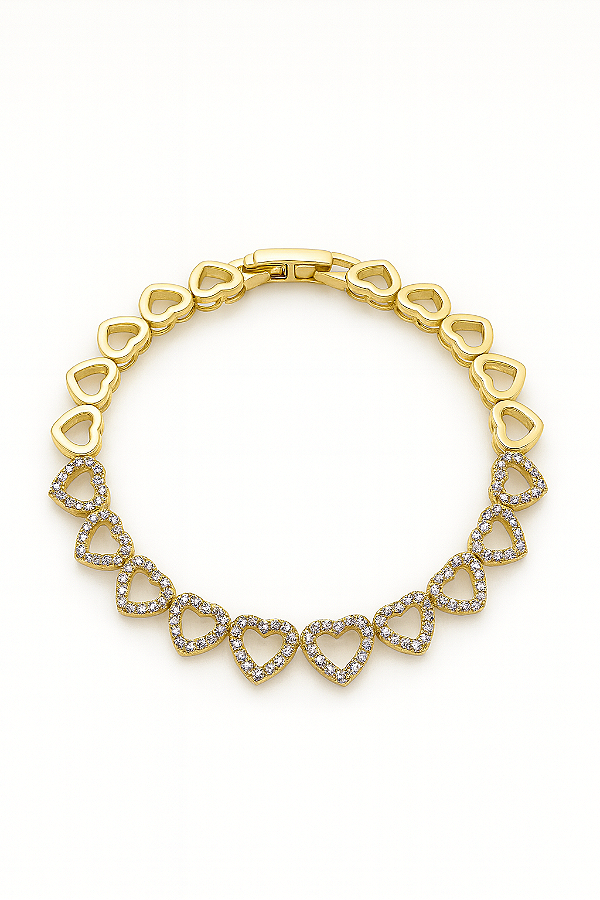 Pulseira corações cravejado em zircônia cristal fecho joia banhada a ouro 18k dourada