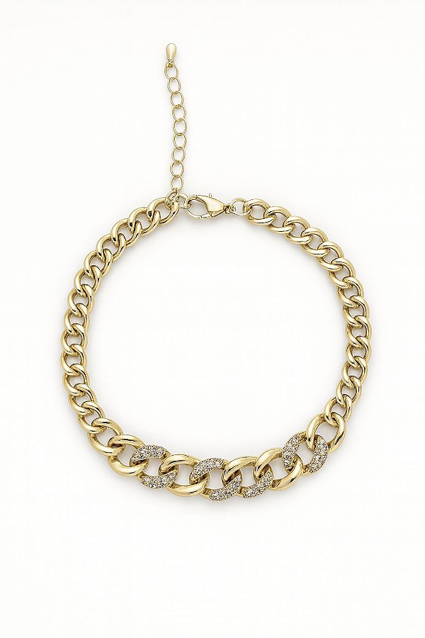 Pulseira correntaria cravejada em zircônia cristal banhada a ouro 18k dourado