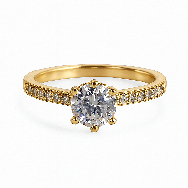 Anel solitário pedra zircônia cristal cravejado nas laterais banhado a ouro 18k dourado