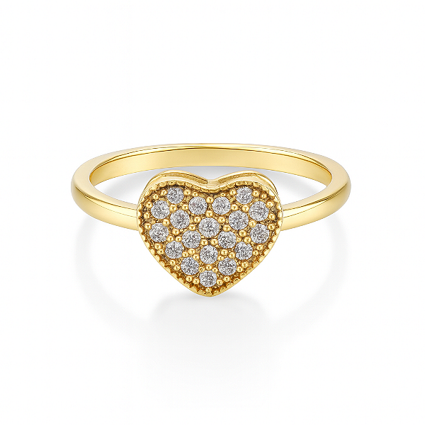 Anel coração cravejado em microzircônia cristal banhado a ouro 18k dourado